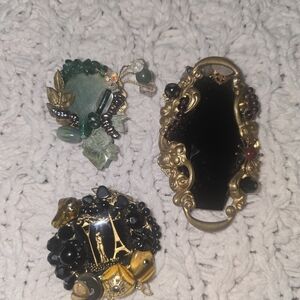 Sarah Jane Elegant Gold and Black And Green And Bkue Brooch Set Of 3.